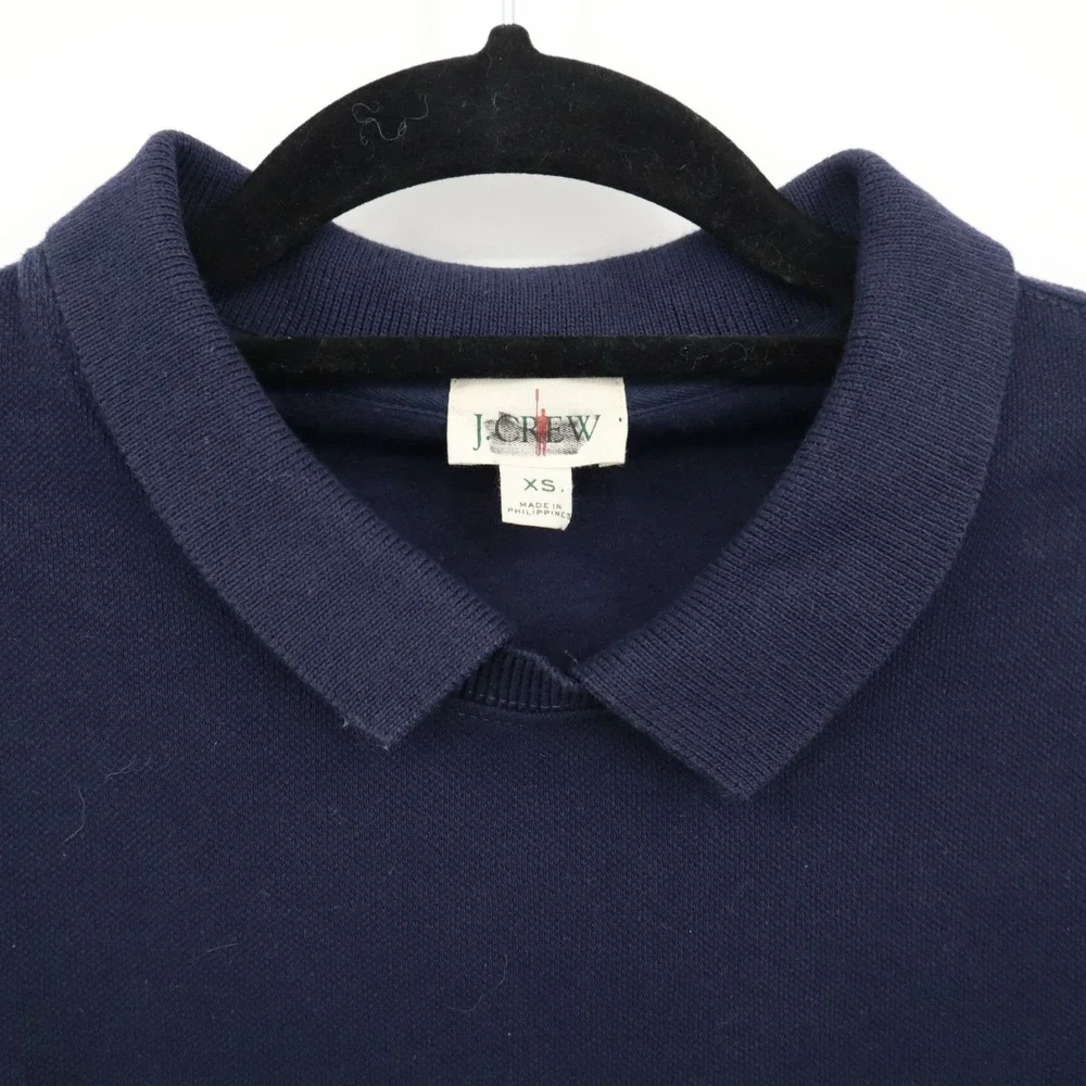 J. Crew Piqué‎ Fleece Sweatshirt Men XS Blue Preppy Academia Collegiate Classic